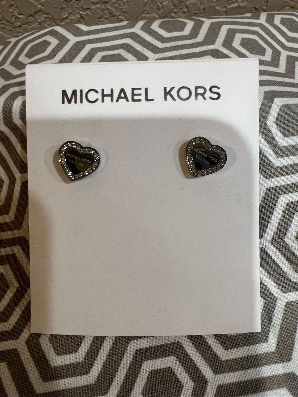 Michael Kors Silver Heart Crystal Logo Stud Earrings - Picture 2 of 6